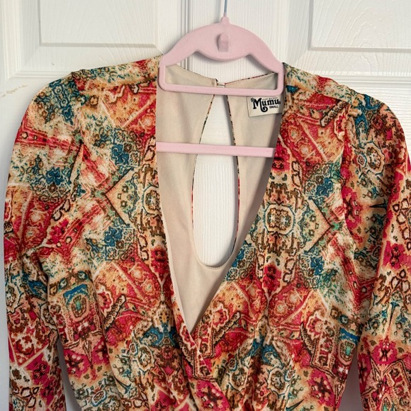 Show Me Your Mumu Boho Paisley Print Ruffle Hem Romper Long Sleeve Keyhole Small - Picture 3 of 9